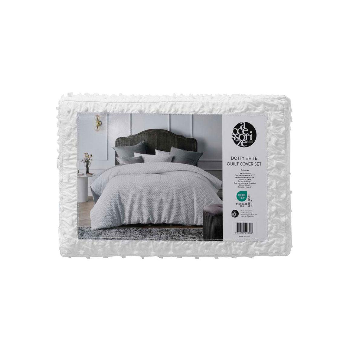 Accessorize Dotty Clip White Jacquard Quilt Cover Set Queen - Harrogates