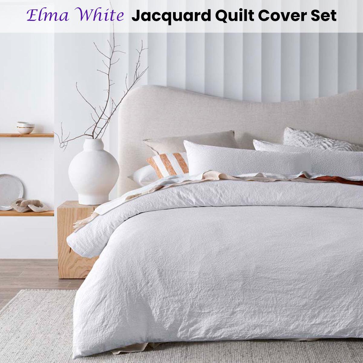 Accessorize Elma White Jacquard Quilt Cover Set Queen - Harrogates