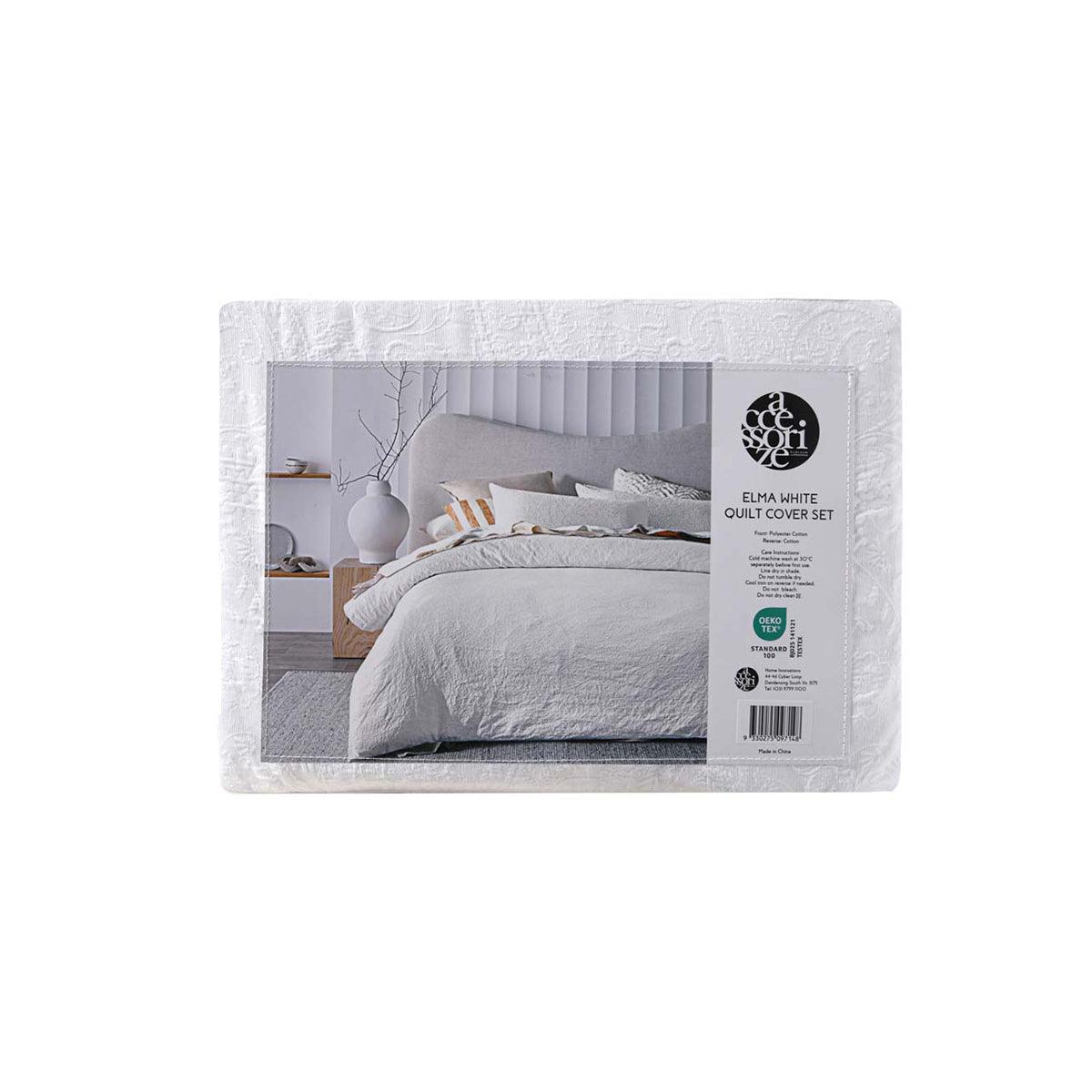 Accessorize Elma White Jacquard Quilt Cover Set Queen - Harrogates