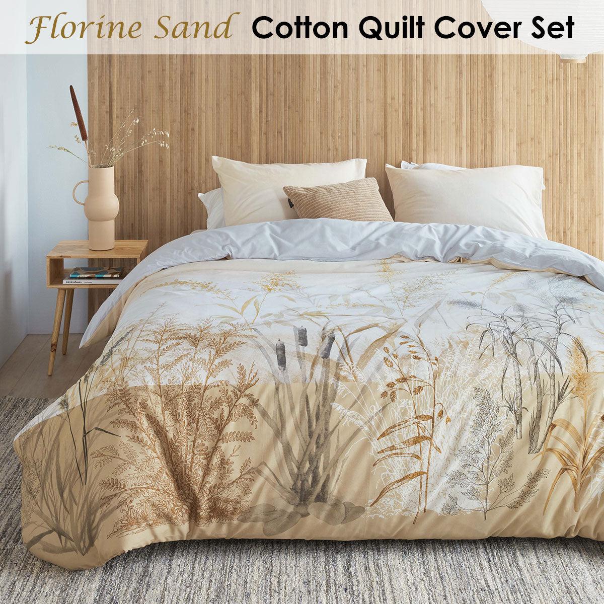Bedding House Florine Sand Cotton Quilt Cover Set Queen - Harrogates