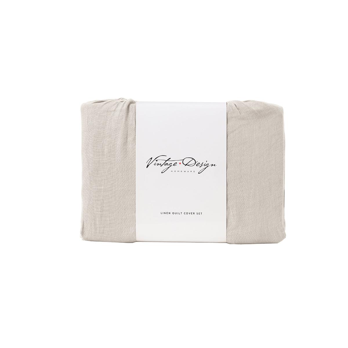 Vintage Design Homewares Natural French Linen Quilt Cover Set Double - Harrogates