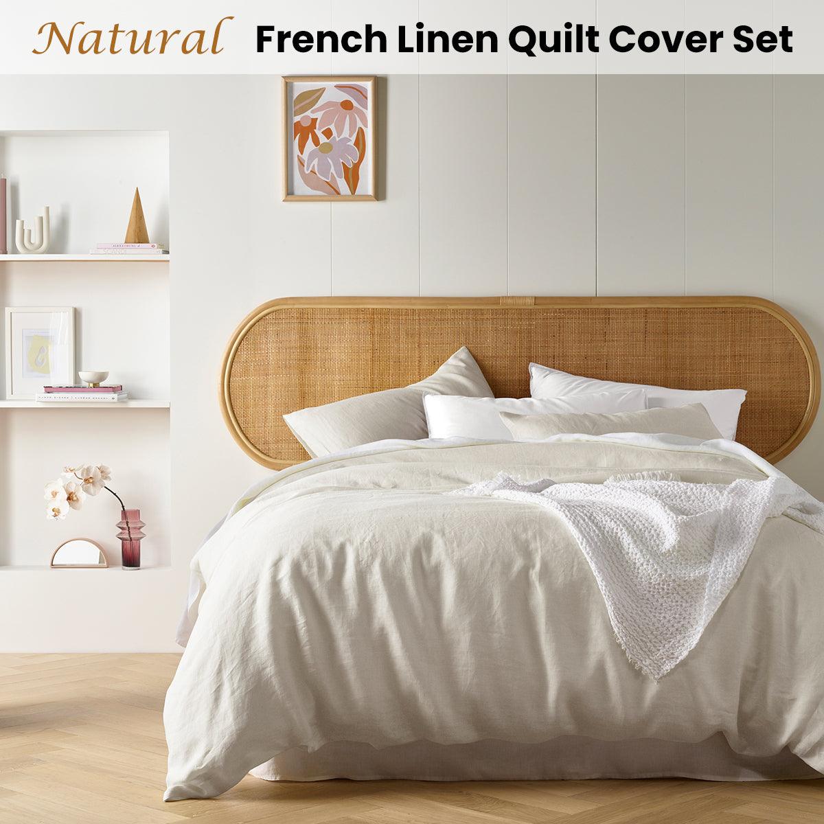Vintage Design Homewares Natural French Linen Quilt Cover Set King - Harrogates