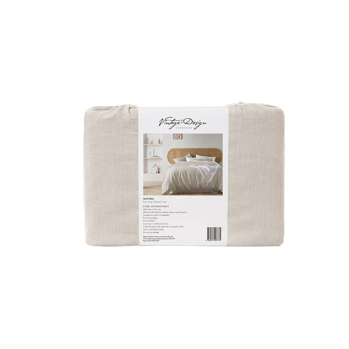 Vintage Design Homewares Natural French Linen Quilt Cover Set King - Harrogates