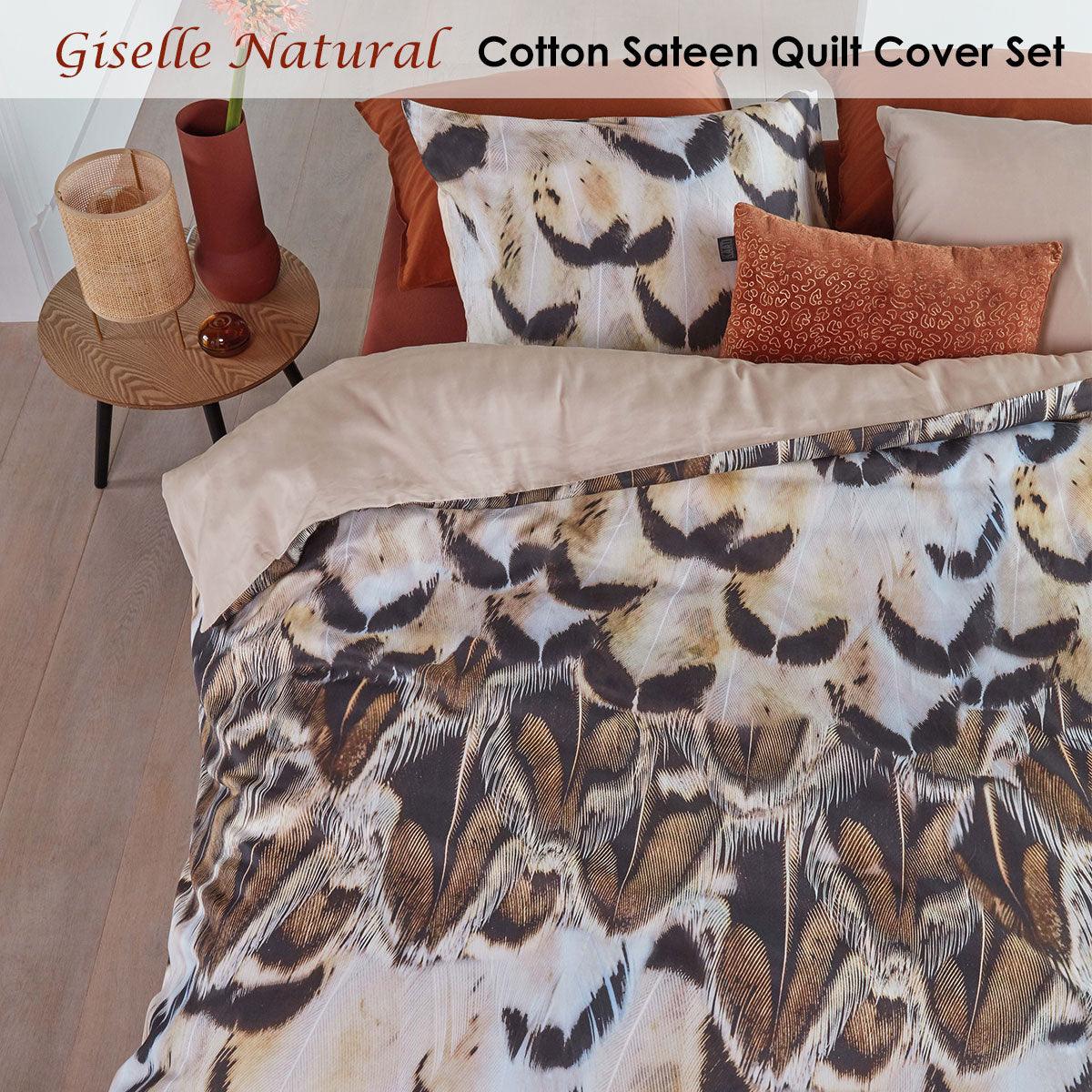 Bedding House Giselle Natural Cotton Sateen Quilt Cover Set King - Harrogates