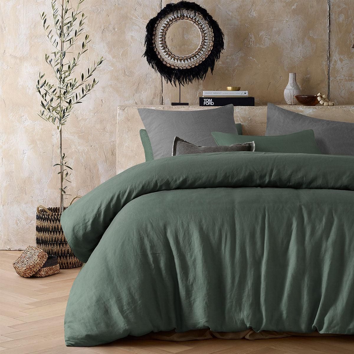 Vintage Design Homewares Sea Green 100% Hemp Quilt Cover Set King - Harrogates