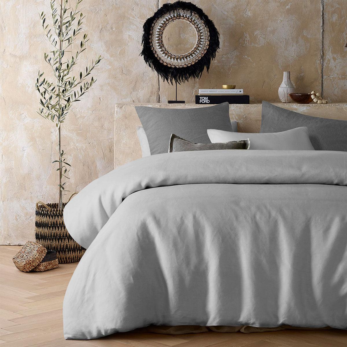 Vintage Design Homewares Silver 100% Hemp Quilt Cover Set King - Harrogates