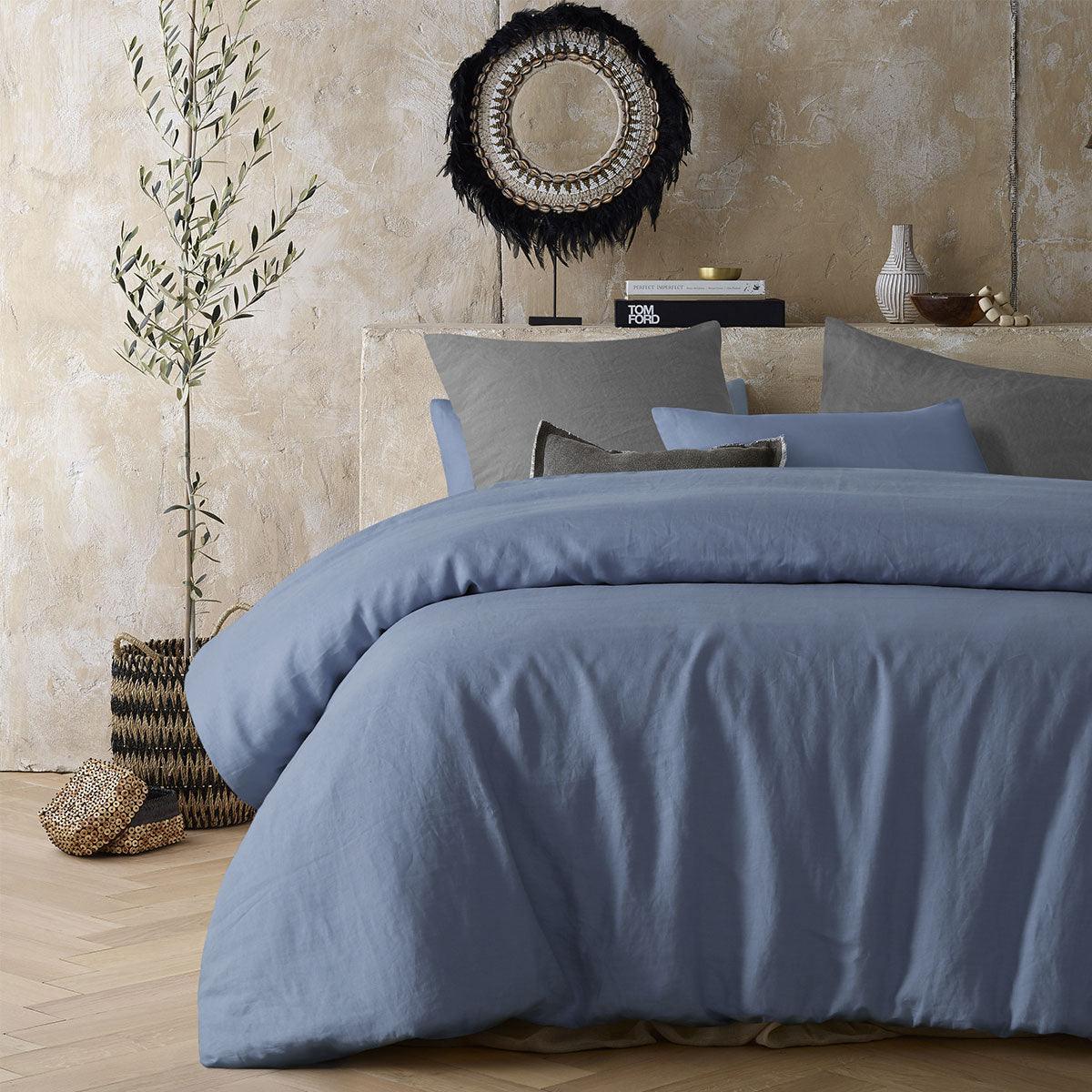 Vintage Design Homewares Sky Blue 100% Hemp Quilt Cover Set King - Harrogates