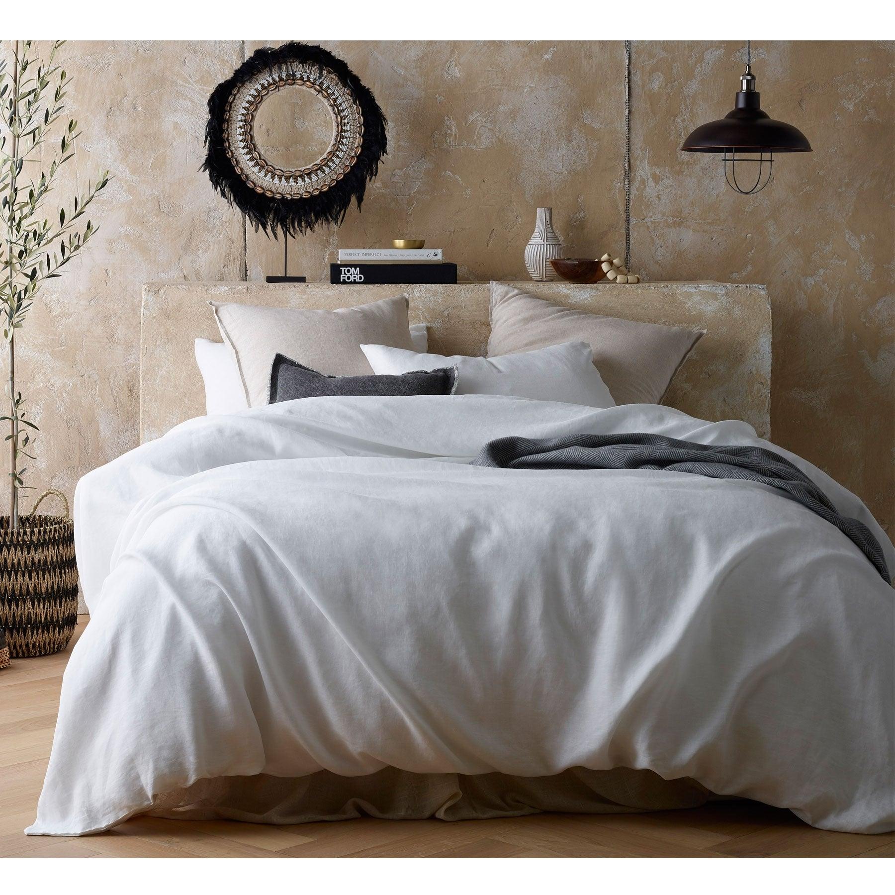 Vintage Design Homewares White Hemp Quilt Cover Set Queen - Harrogates