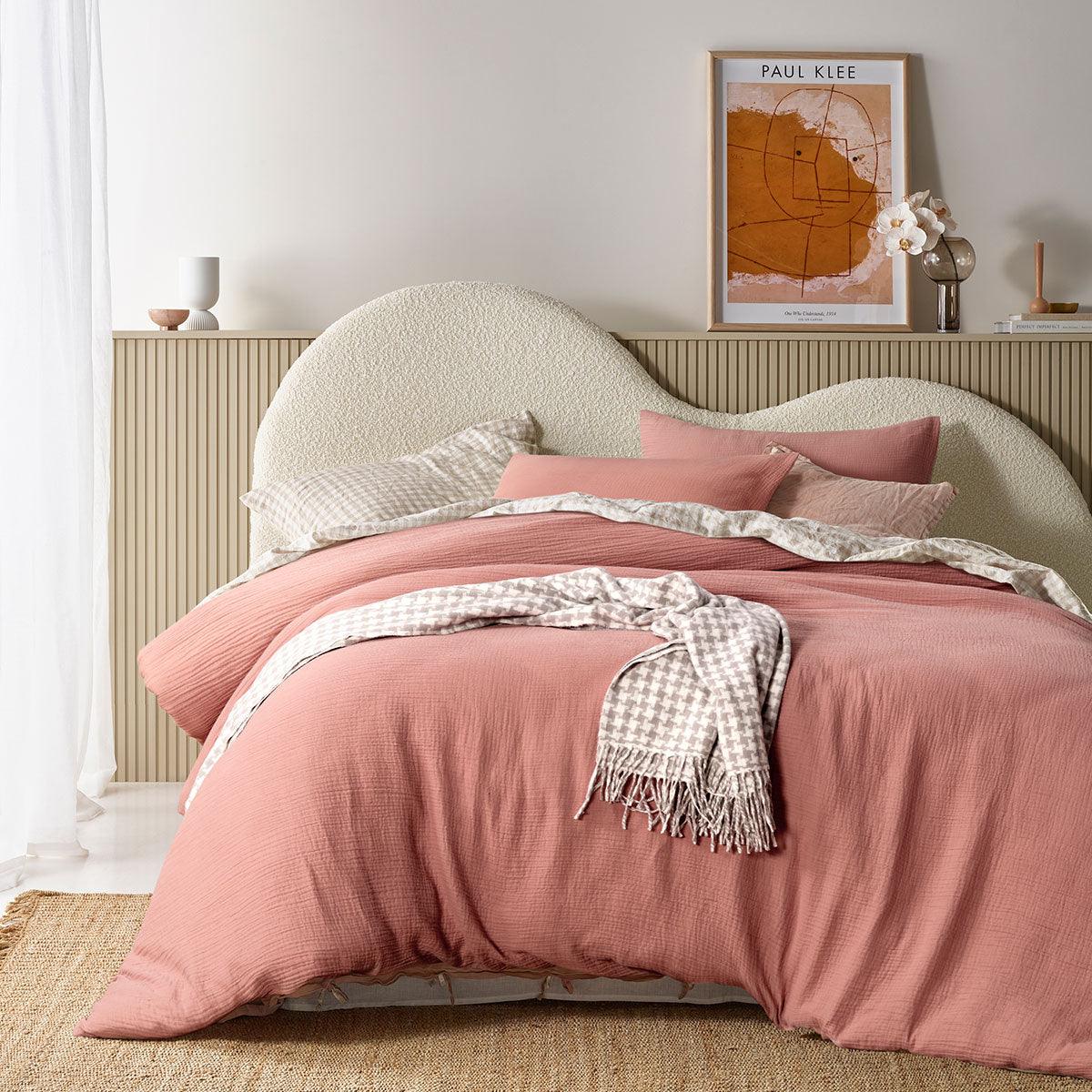 Vintage Design Homewares Hugo Clay Cotton Gauze Quilt Cover Set Queen - Harrogates