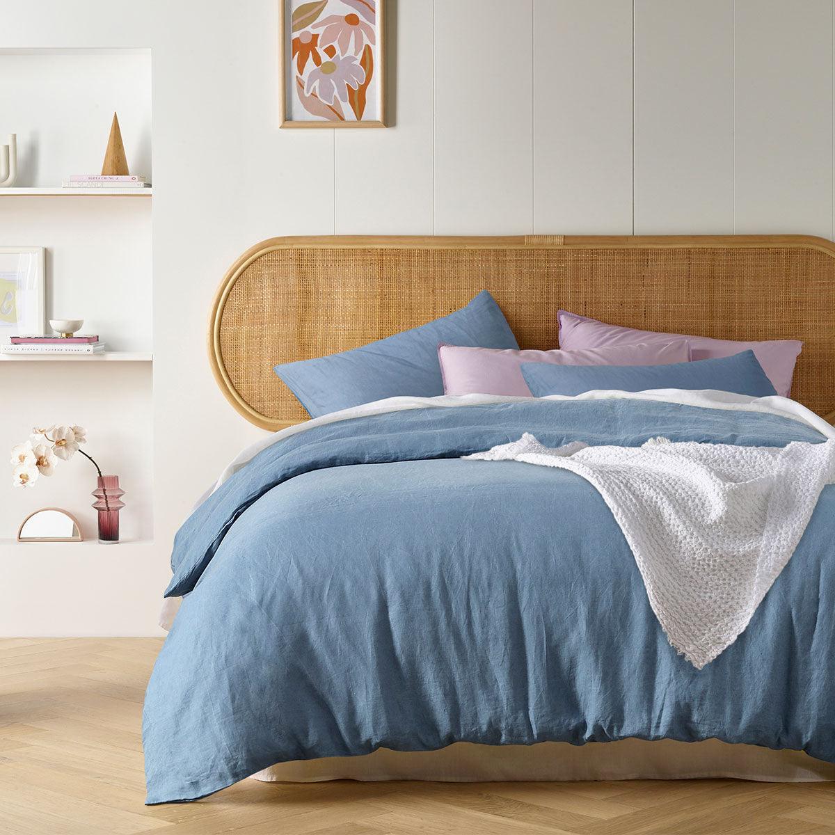 Vintage Design Homewares Denim Blue French Linen Quilt Cover Set King - Harrogates