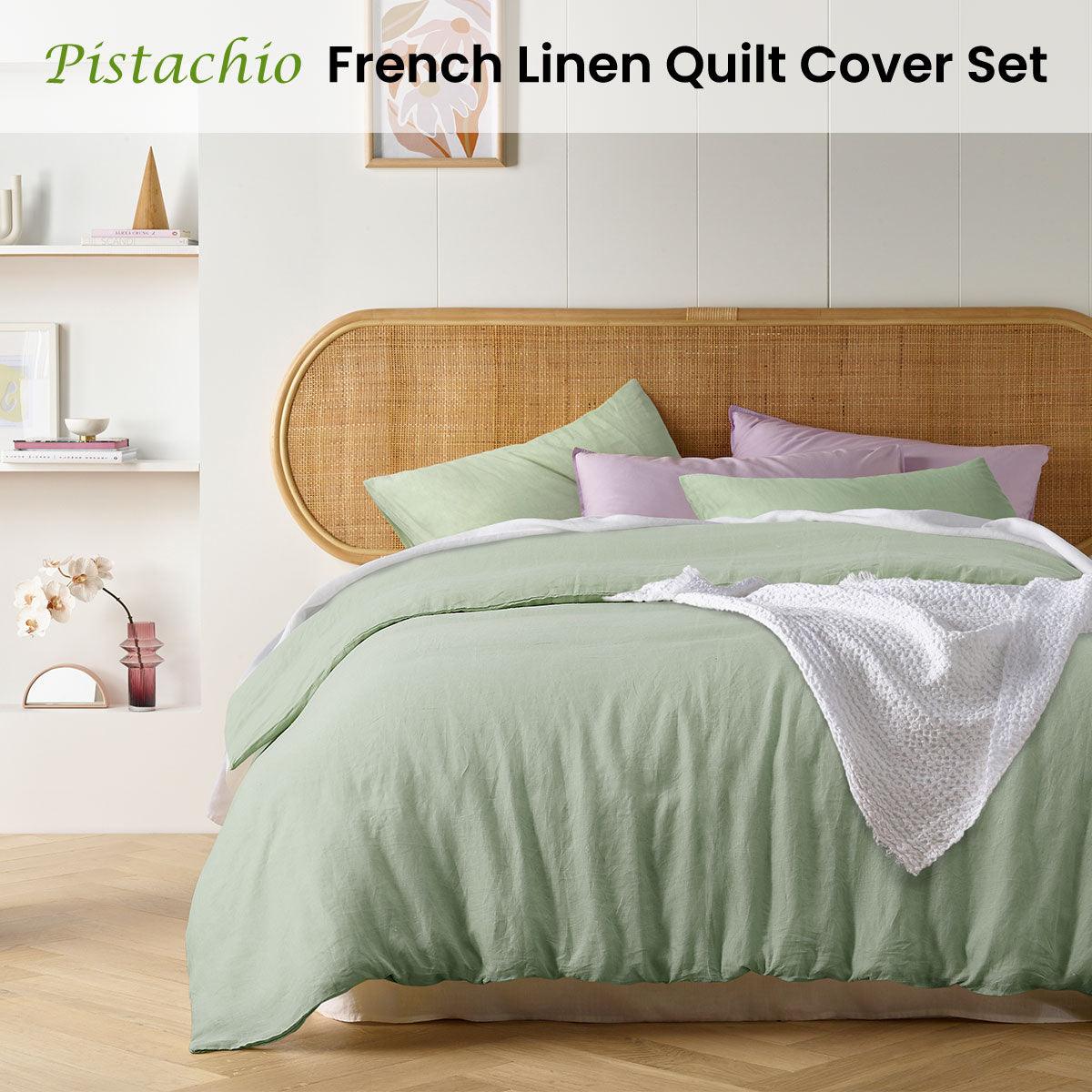 Vintage Design Homewares Pistachio French Linen Quilt Cover Set Queen - Harrogates