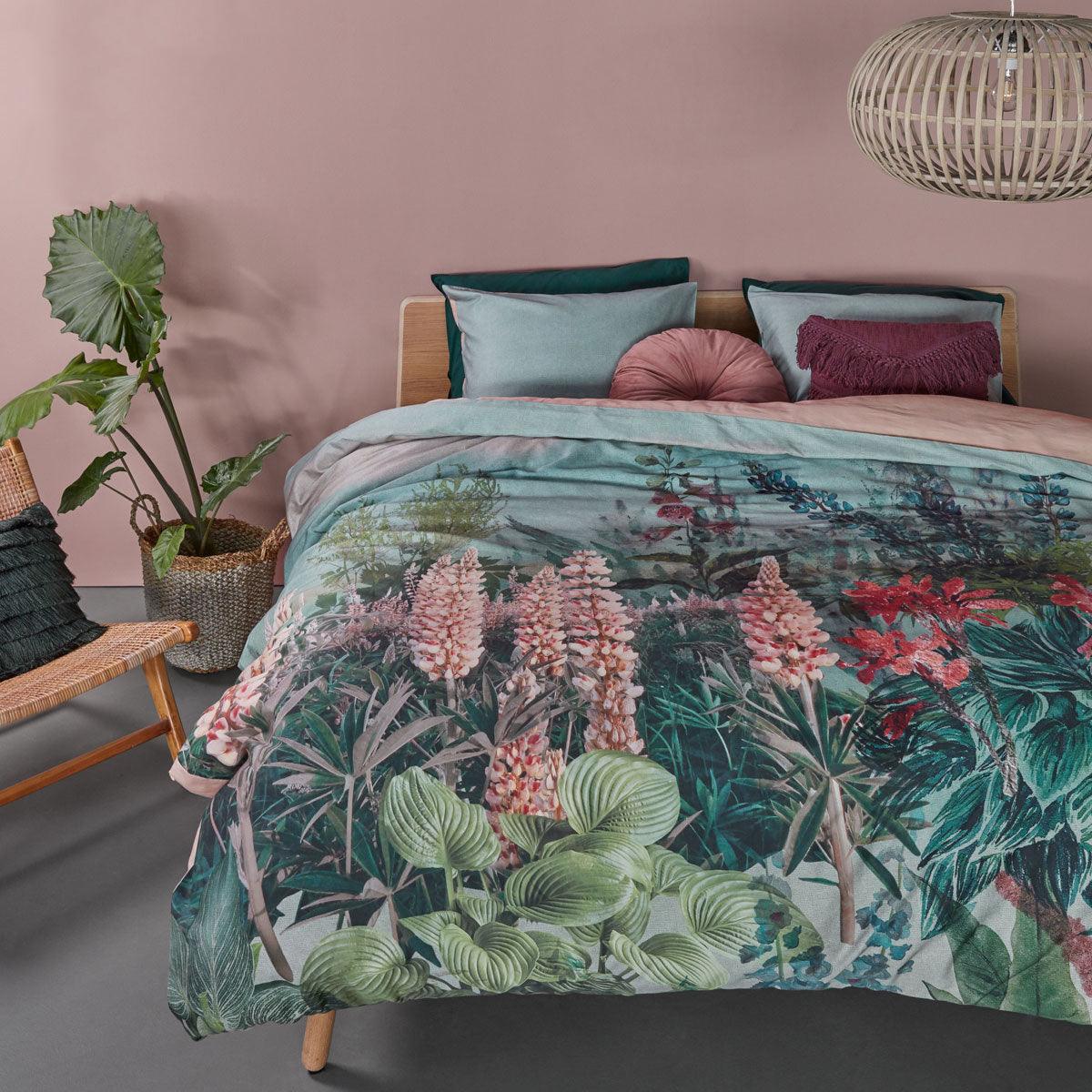 Bedding House Lupine Green Cotton Sateen Quilt Cover Set Queen - Harrogates