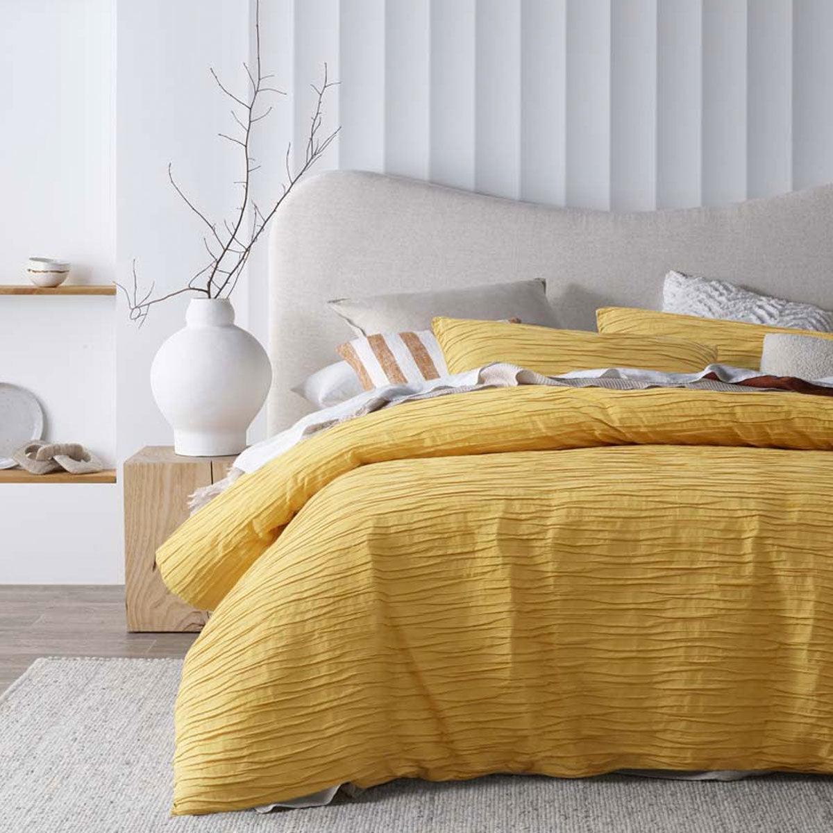 Vintage Design Homewares Malvern Ochre Cotton Quilt Cover Set Double - Harrogates