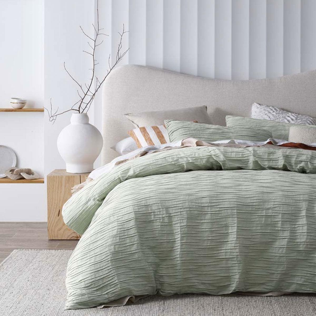 Vintage Design Homewares Malvern Sage Cotton Quilt Cover Set Queen - Harrogates