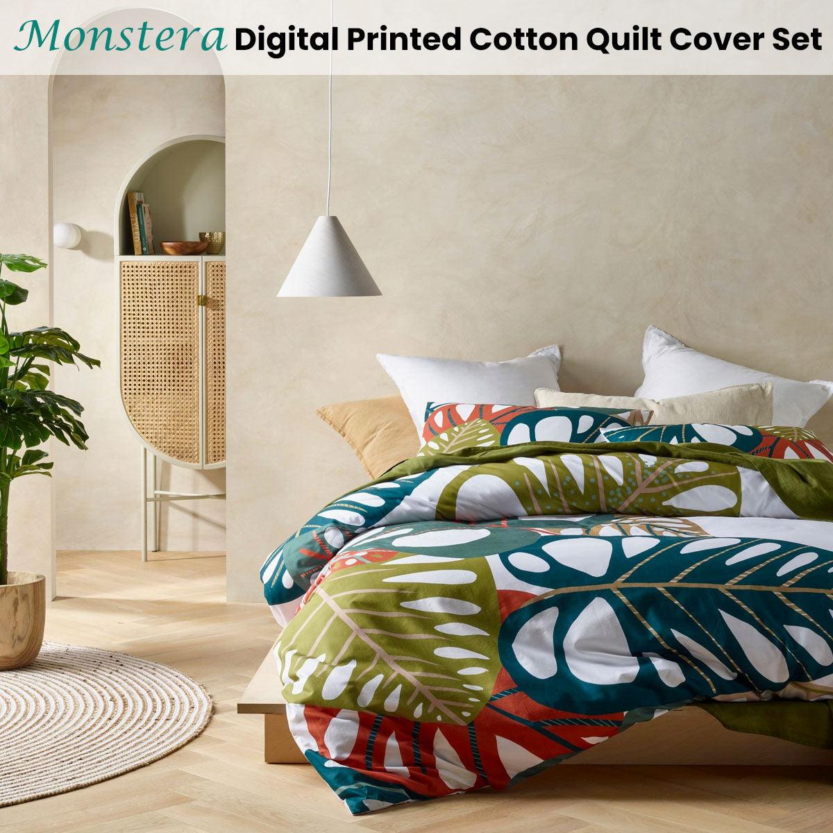 Accessorize Monstera Digital Printed Cotton Quilt Cover Set Queen - Harrogates