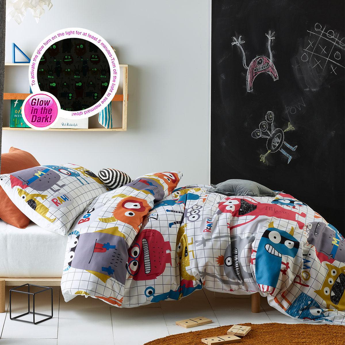 Happy Kids Monster Squad Glow in the Dark Quilt Cover Set Double - Harrogates
