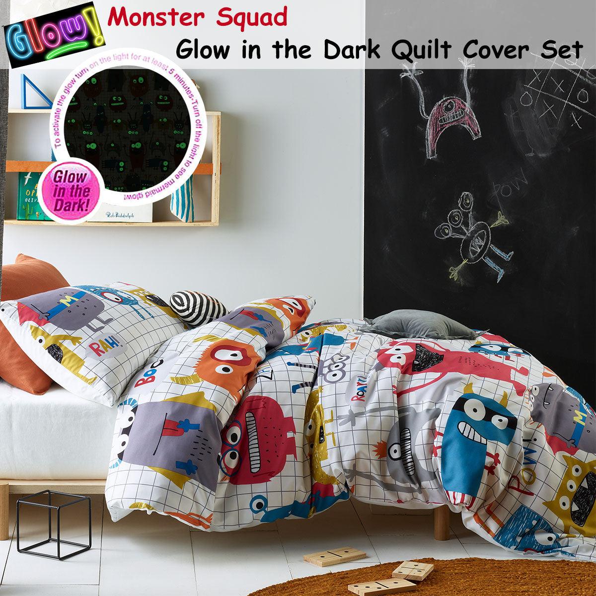 Happy Kids Monster Squad Glow in the Dark Quilt Cover Set Double - Harrogates