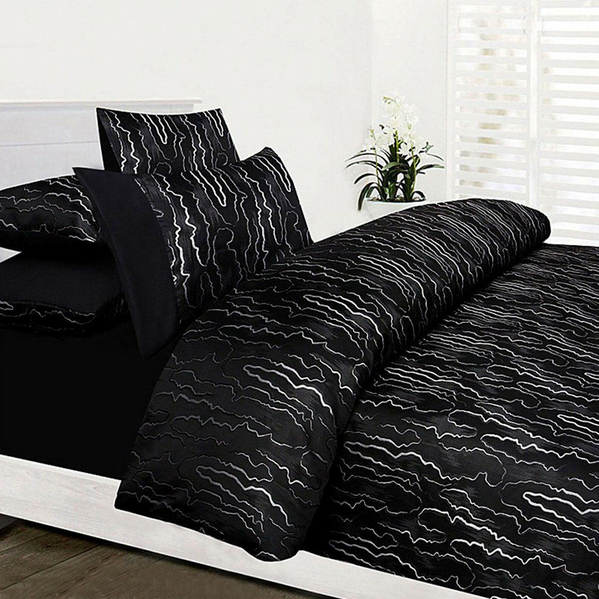 Accessorize Naples Black Jacquard Quilt Cover Set Double - Harrogates
