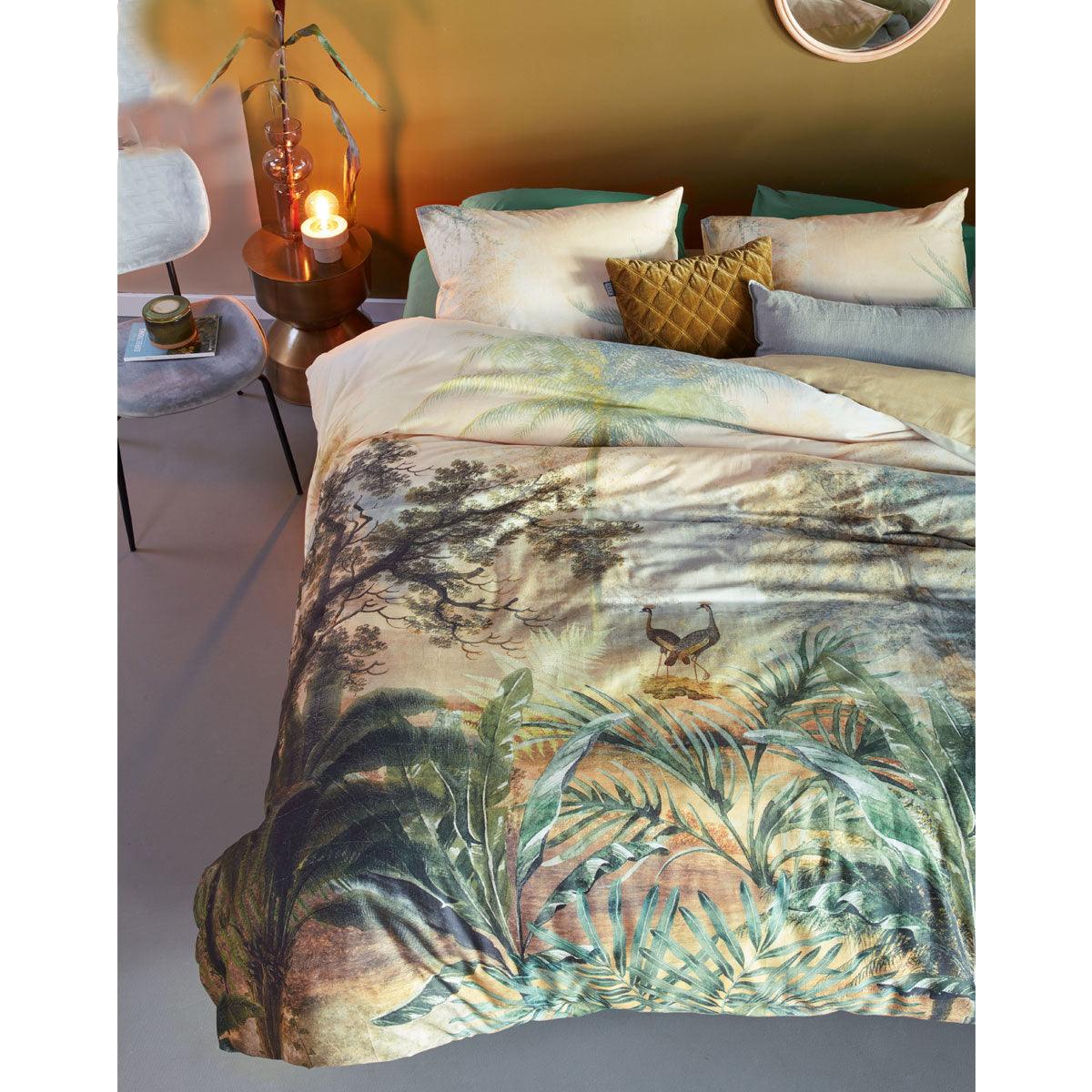 Bedding House Panoramic Green Cotton Sateen Quilt Cover Set King - Harrogates