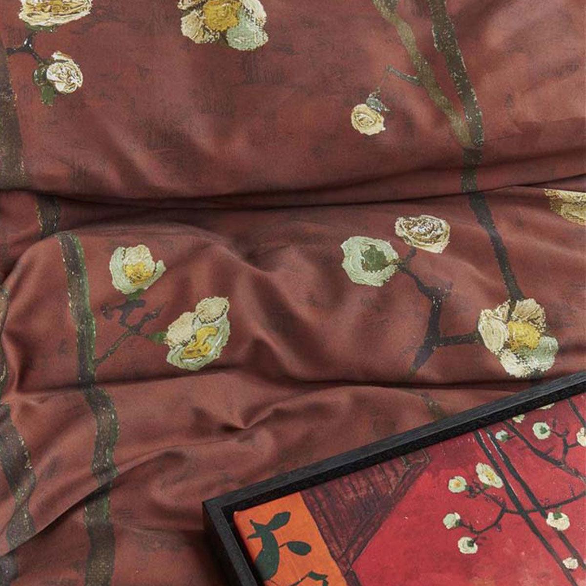 Bedding House Van Gogh Plum Blossoms Red Cotton Sateen Quilt Cover Set Queen - Harrogates