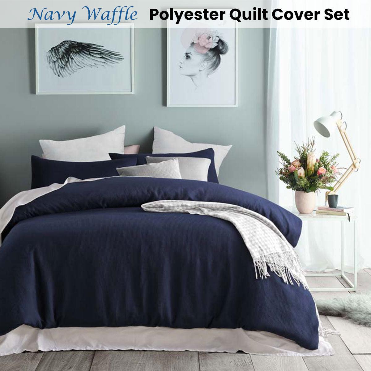 Accessorize Navy Waffle Polyester Quilt Cover Set Queen - Harrogates