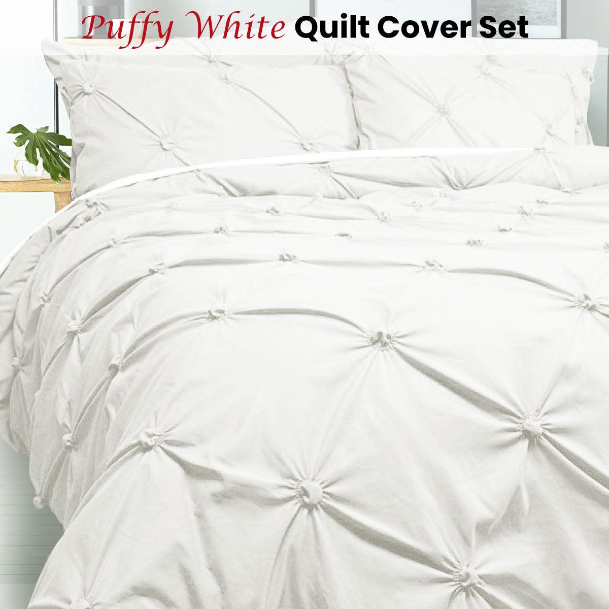 Bloomington Puffy Quilt Cover Set White DOUBLE - Harrogates