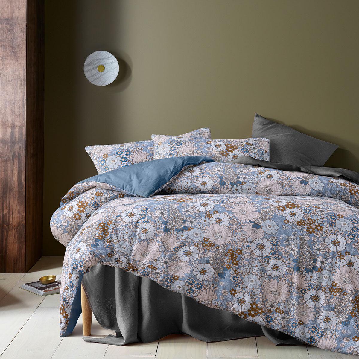 Accessorize Rainbow Garden Blue Washed Cotton Quilt Cover Set Double - Harrogates