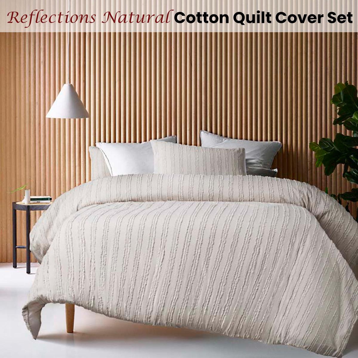 Vintage Design Homewares Reflections Natural Cotton Quilt Cover Set Queen - Harrogates