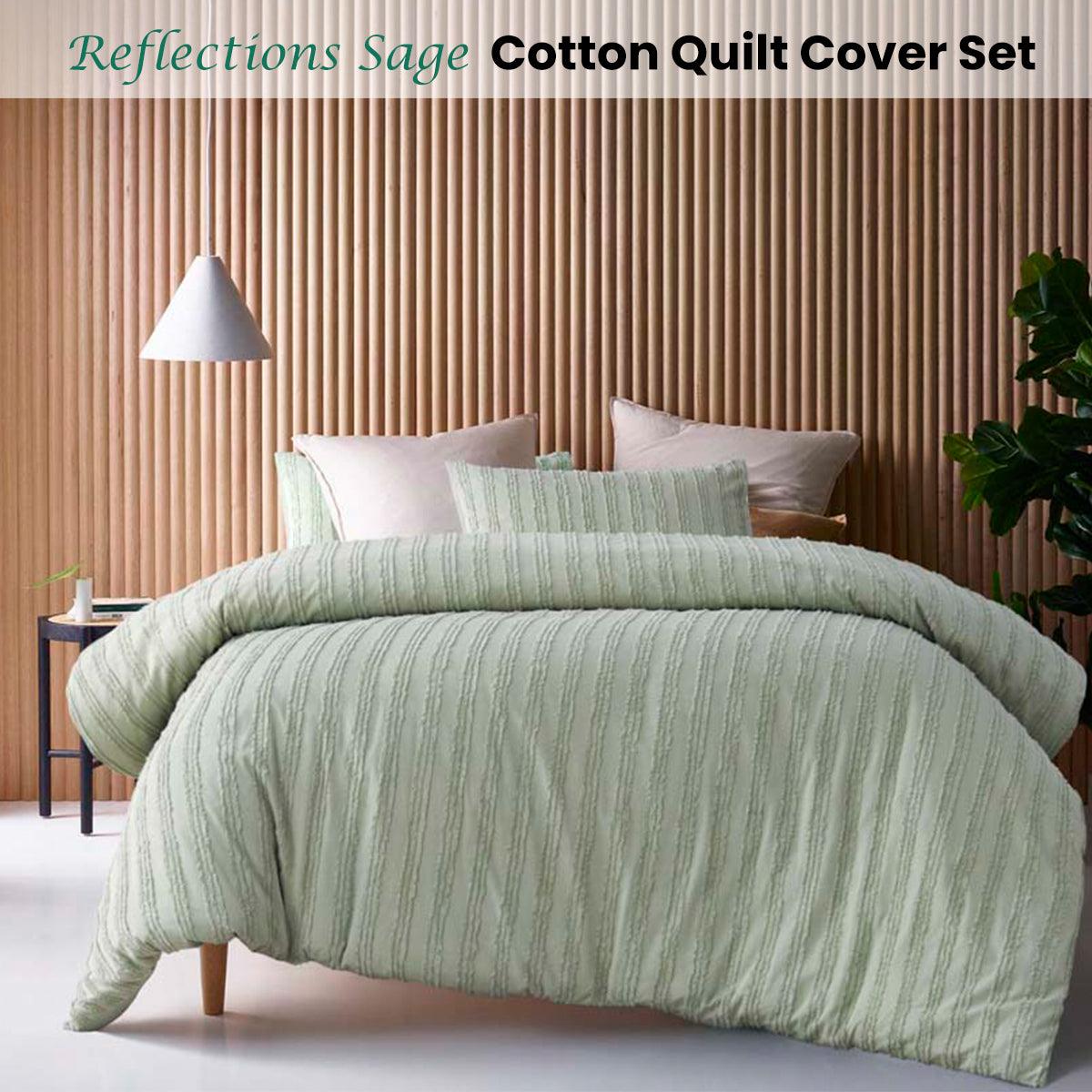 Vintage Design Homewares Reflections Sage Cotton Quilt Cover Set Queen - Harrogates