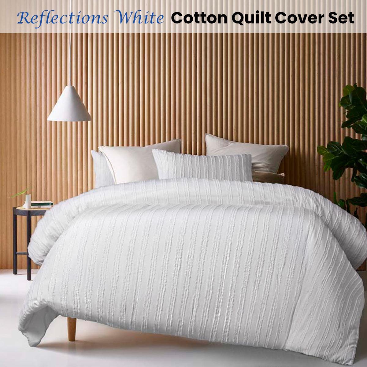 Vintage Design Homewares Reflections White Cotton Quilt Cover Set Queen - Harrogates