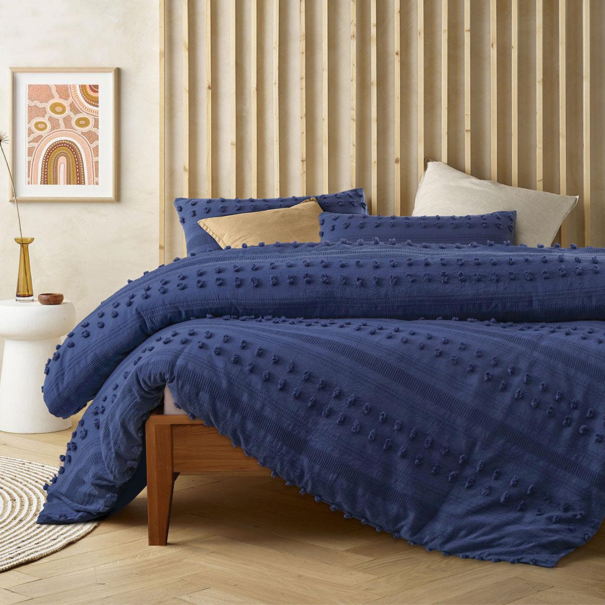 Vintage Design Homewares Sans Sovci Bijou Blue Cotton Quilt Cover Set Queen - Harrogates