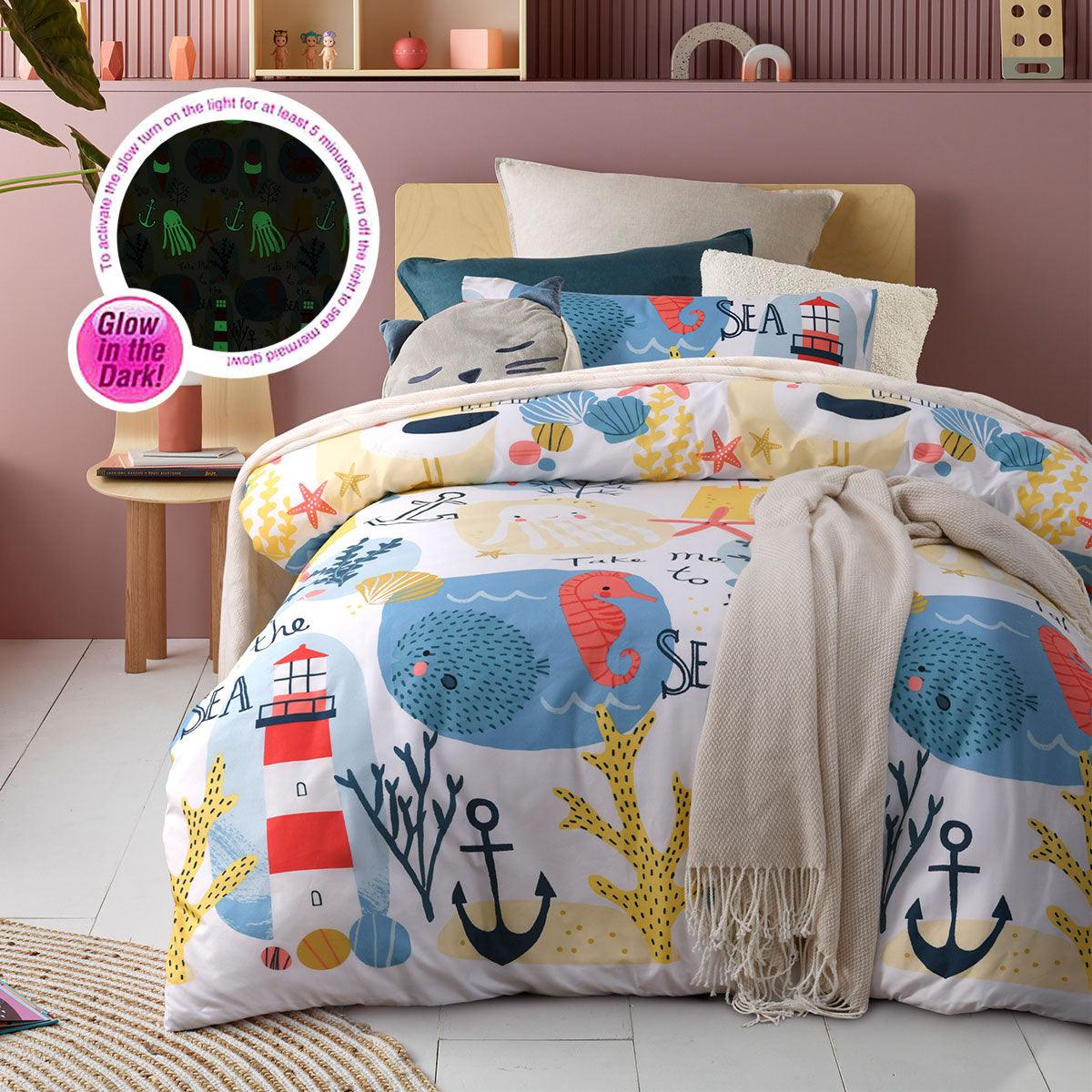Happy Kids Seaside Glow in the Dark Quilt Cover Set Single - Harrogates