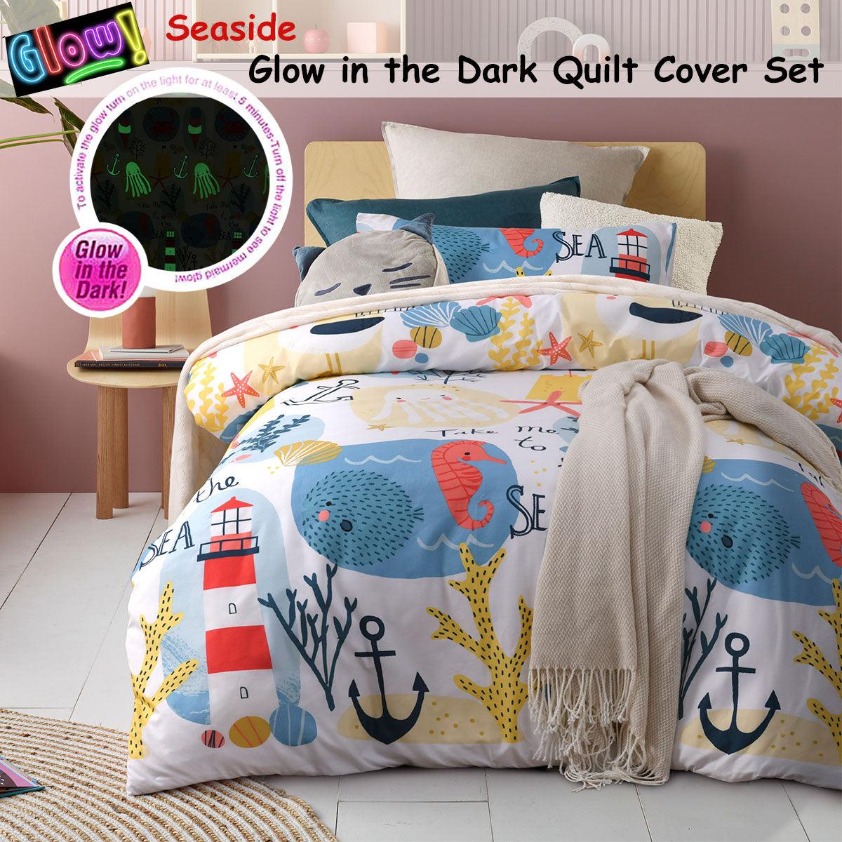 Happy Kids Seaside Glow in the Dark Quilt Cover Set Single - Harrogates