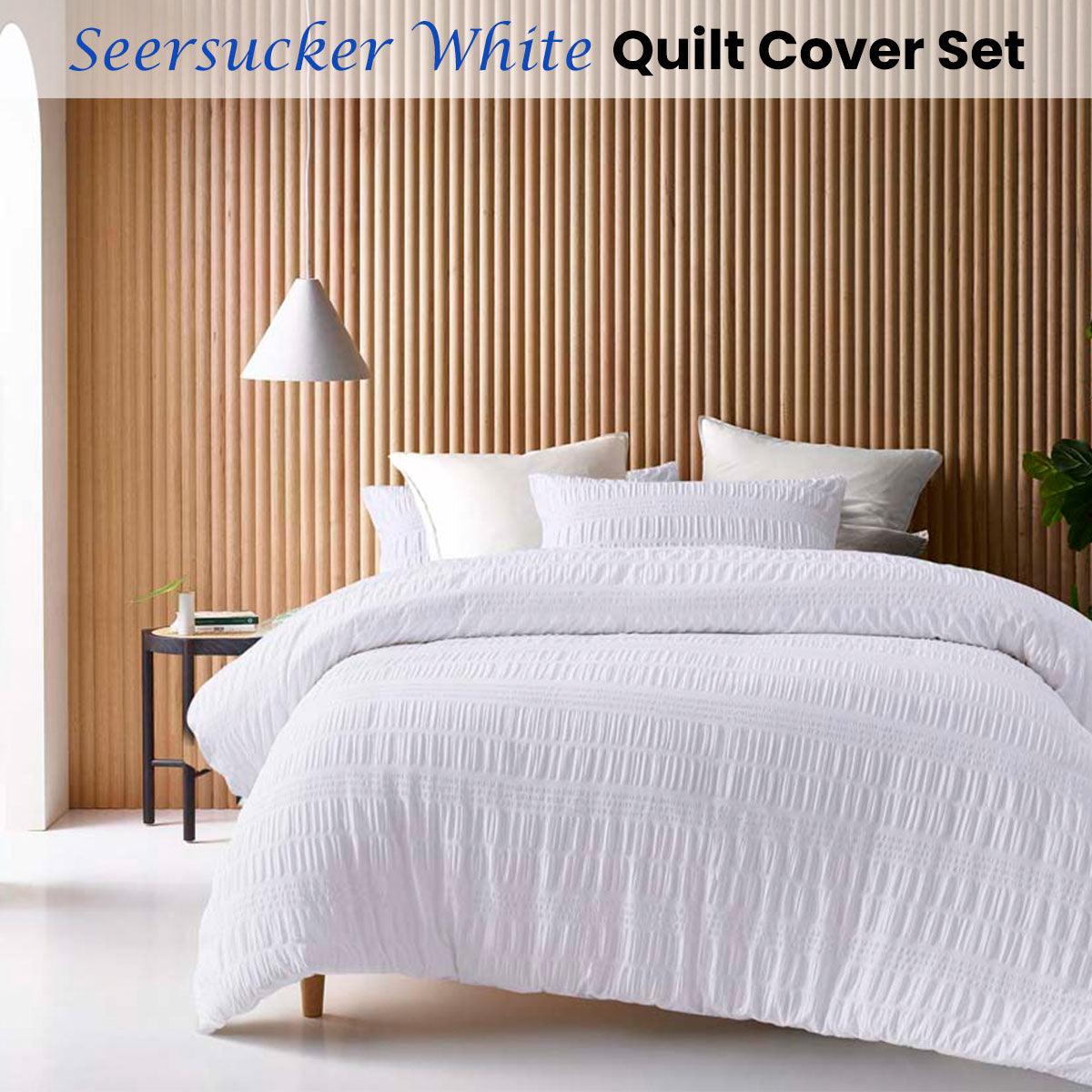 Accessorize Seersucker White Cotton Quilt Cover Set Queen - Harrogates
