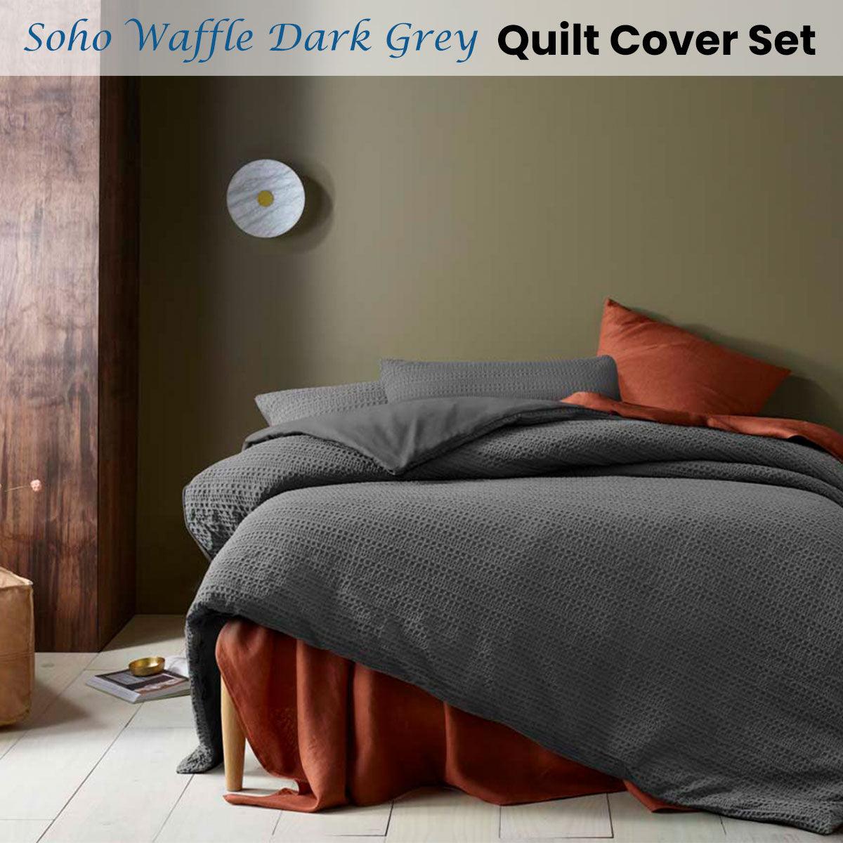 Accessorize Soho Waffle Dark Grey Quilt Cover Set Queen - Harrogates