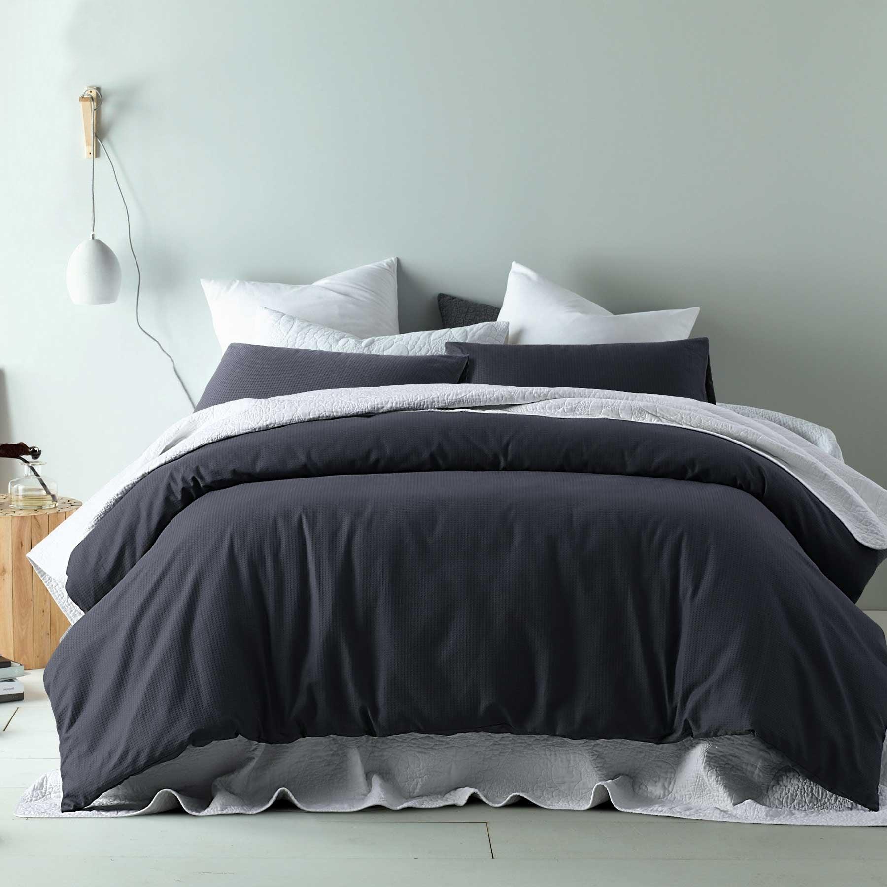 Accessorize Waffle Slate Cotton Blend Quilt Cover Set Queen - Harrogates