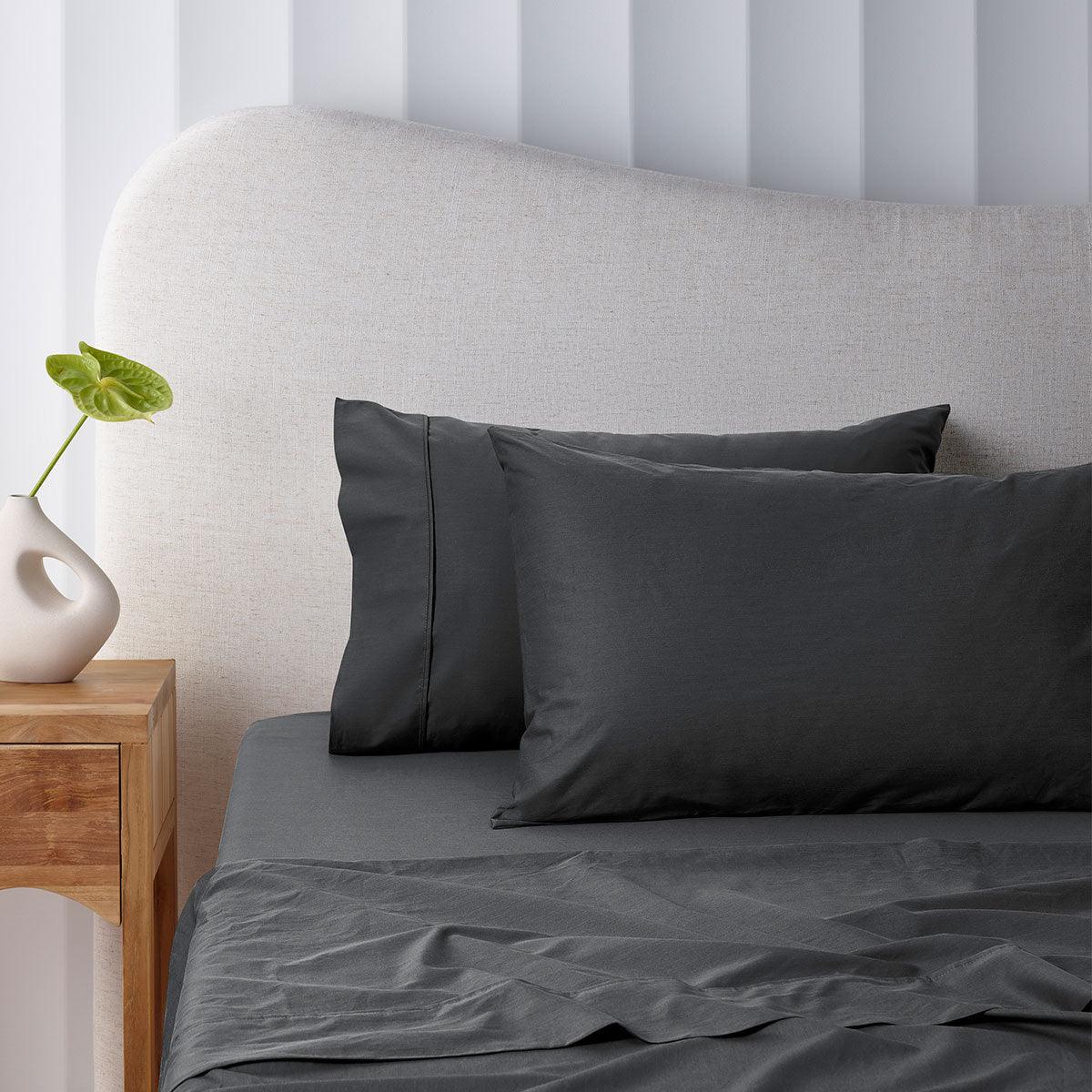 Accessorize 400TC Charcoal Bamboo Cotton Sheet Set 40cm Wall King Single - Harrogates