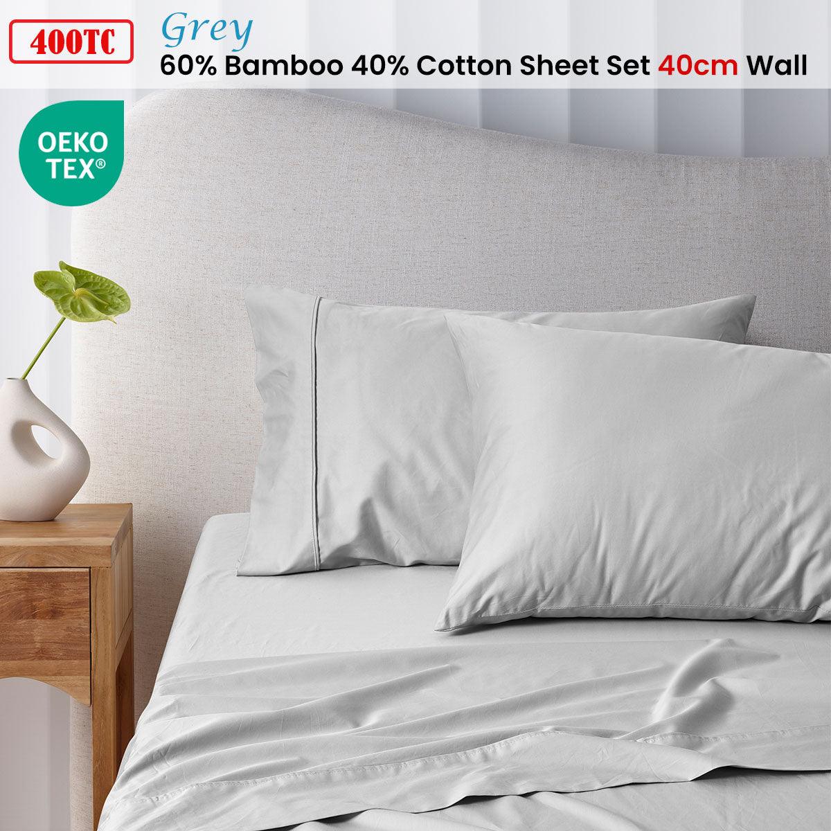 Accessorize 400TC Grey Bamboo Cotton Sheet Set 40cm Wall Double - Harrogates
