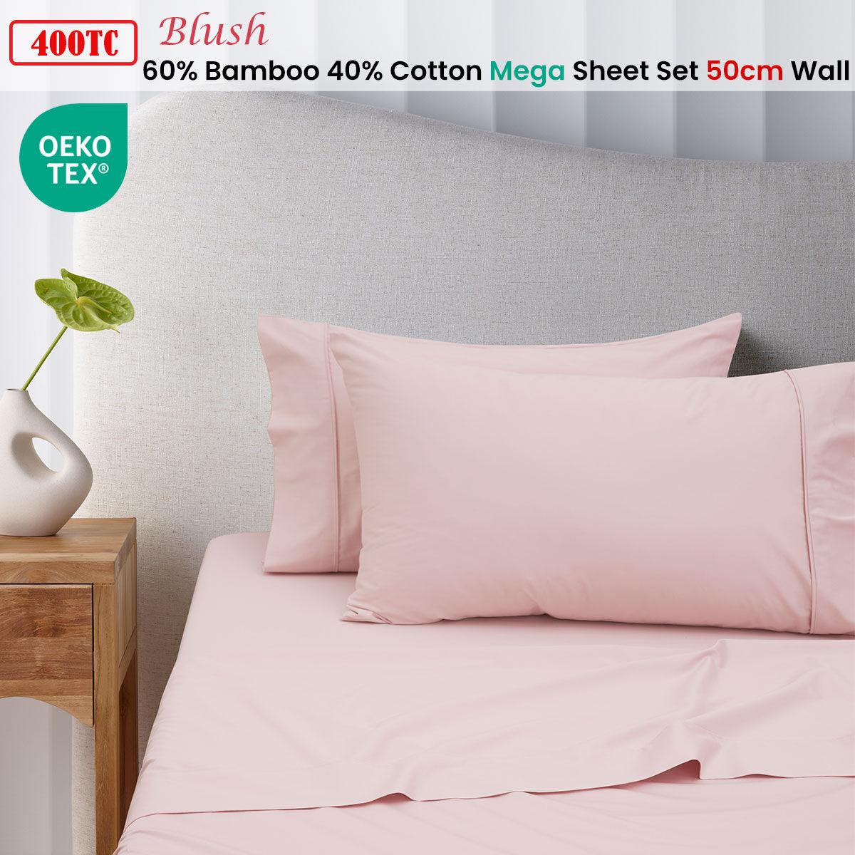 Accessorize 400TC Blush Bamboo Cotton Mega / Super Sheet Set 50cm Wall King - Harrogates