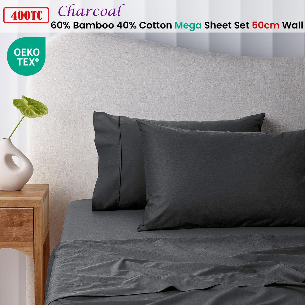 Accessorize 400TC Charcoal Bamboo Cotton Mega / Super Sheet Set 50cm Wall King - Harrogates