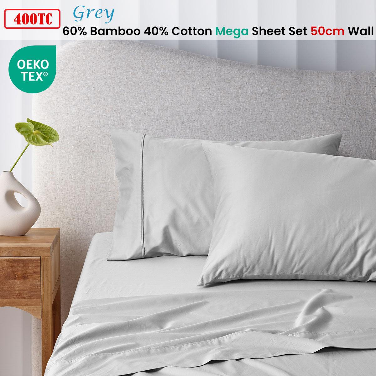 Accessorize 400TC Grey Bamboo Cotton Mega / Super Sheet Set 50cm Wall Queen - Harrogates