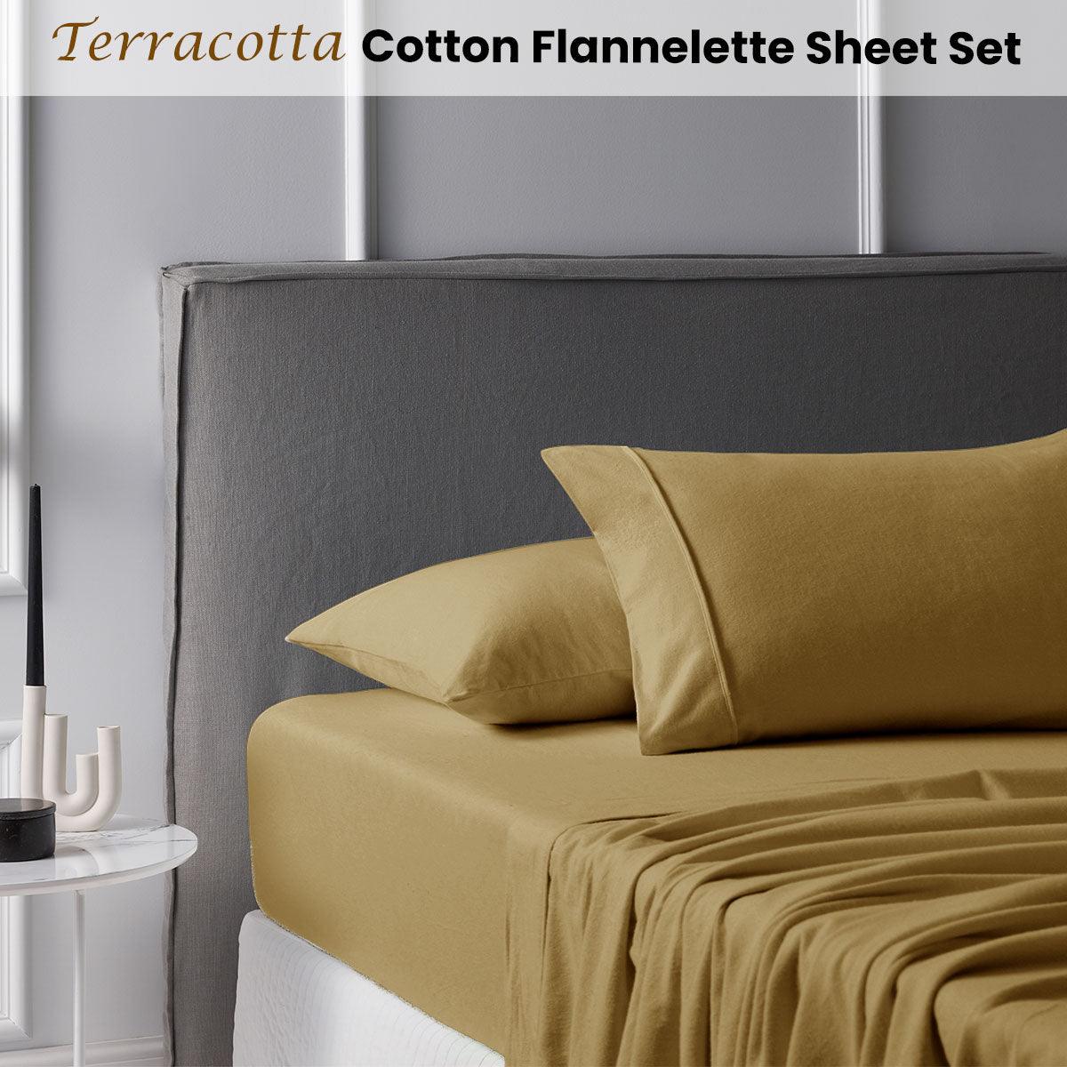 Accessorize Cotton Flannelette Sheet Set 40cm Wall Terracotta Queen - Harrogates