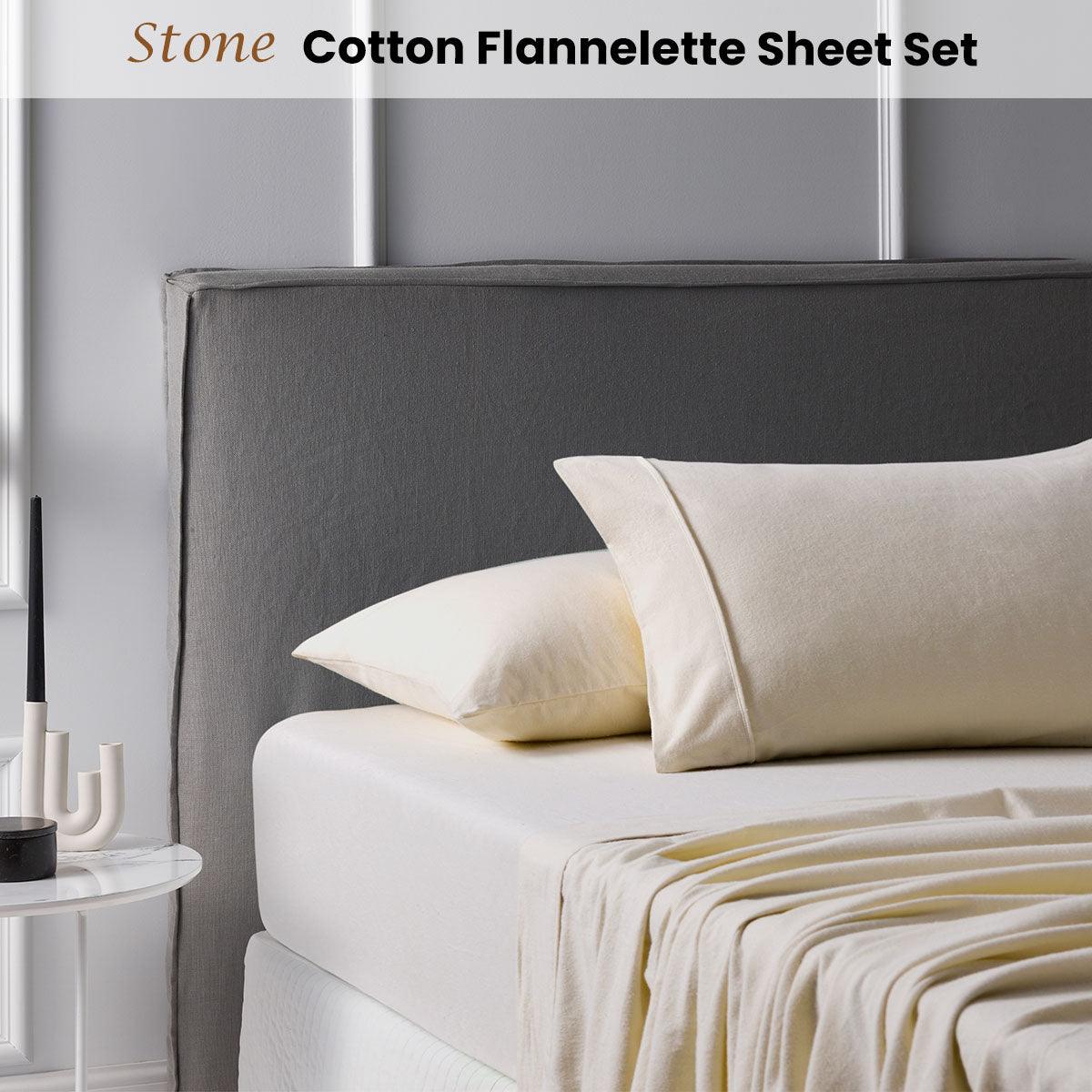 Accessorize Cotton Flannelette Sheet Set 40cm Wall Stone Queen - Harrogates
