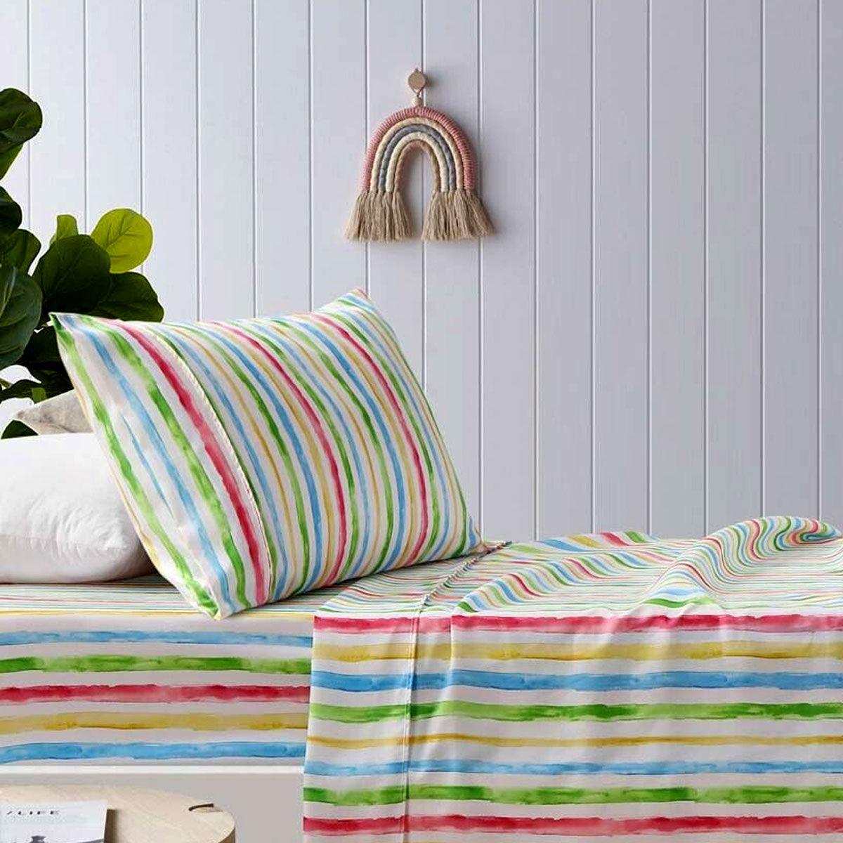 Happy Kids Multi Stripes Printed Microfibre Sheet Set Double - Harrogates