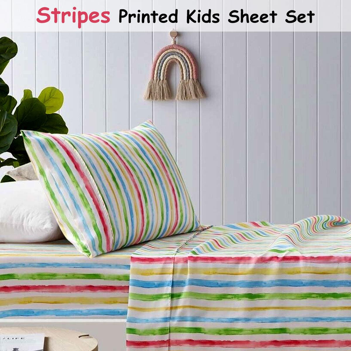 Happy Kids Multi Stripes Printed Microfibre Sheet Set Double - Harrogates