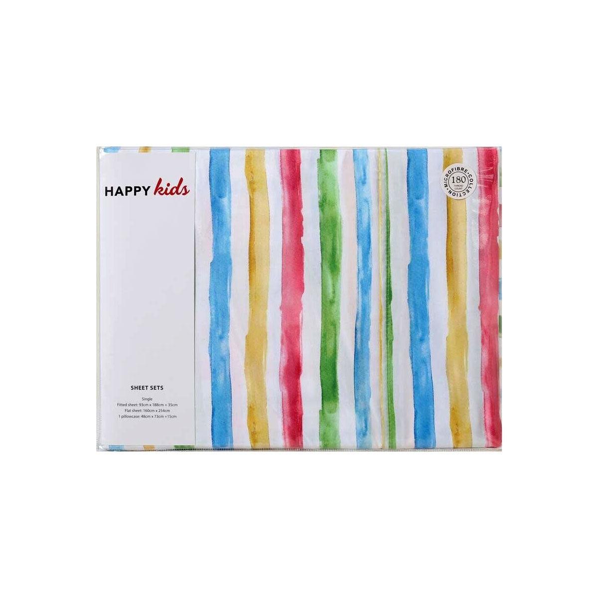 Happy Kids Multi Stripes Printed Microfibre Sheet Set Double - Harrogates