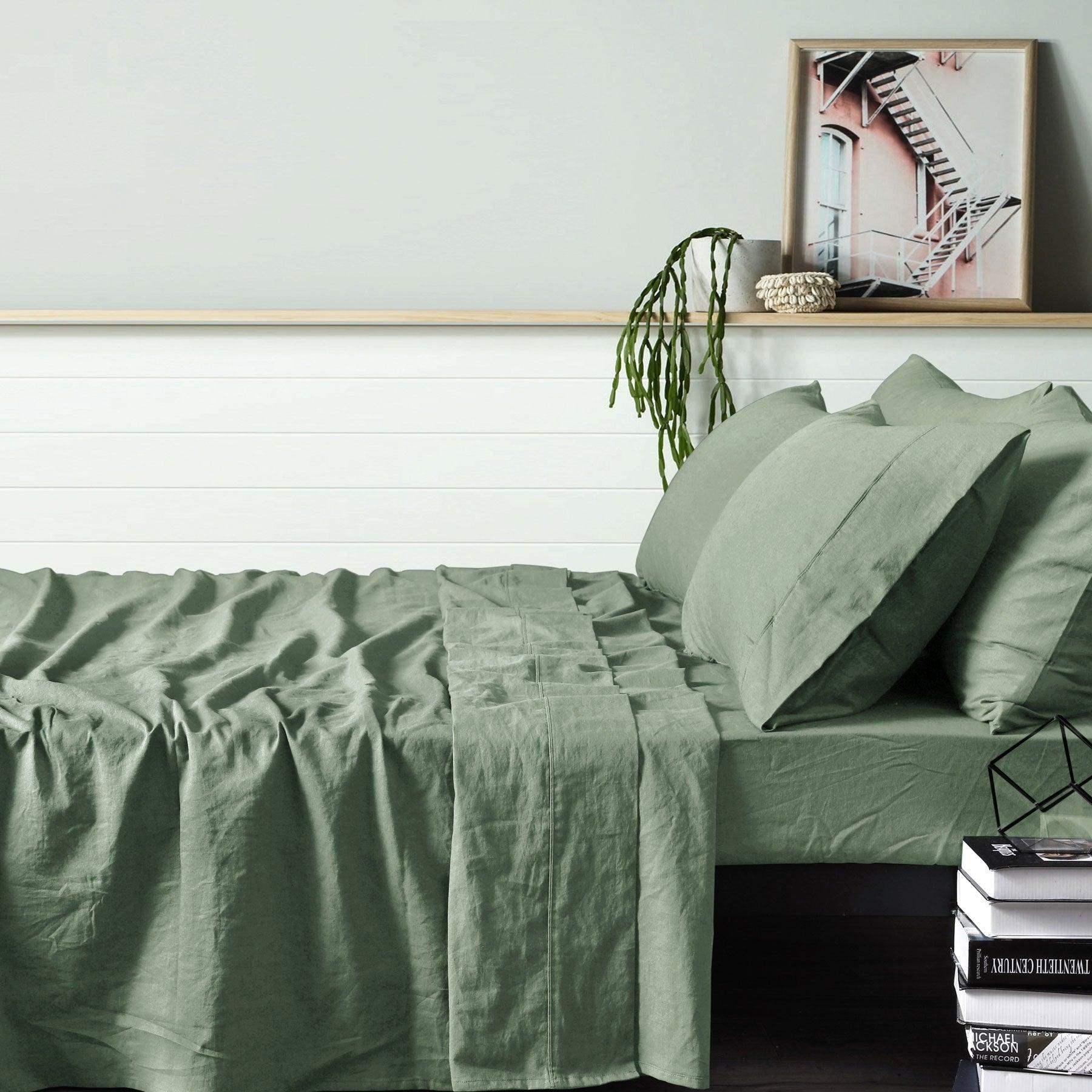 Vintage Design Homewares 100% Linen Sage Sheet Set DOUBLE - Harrogates
