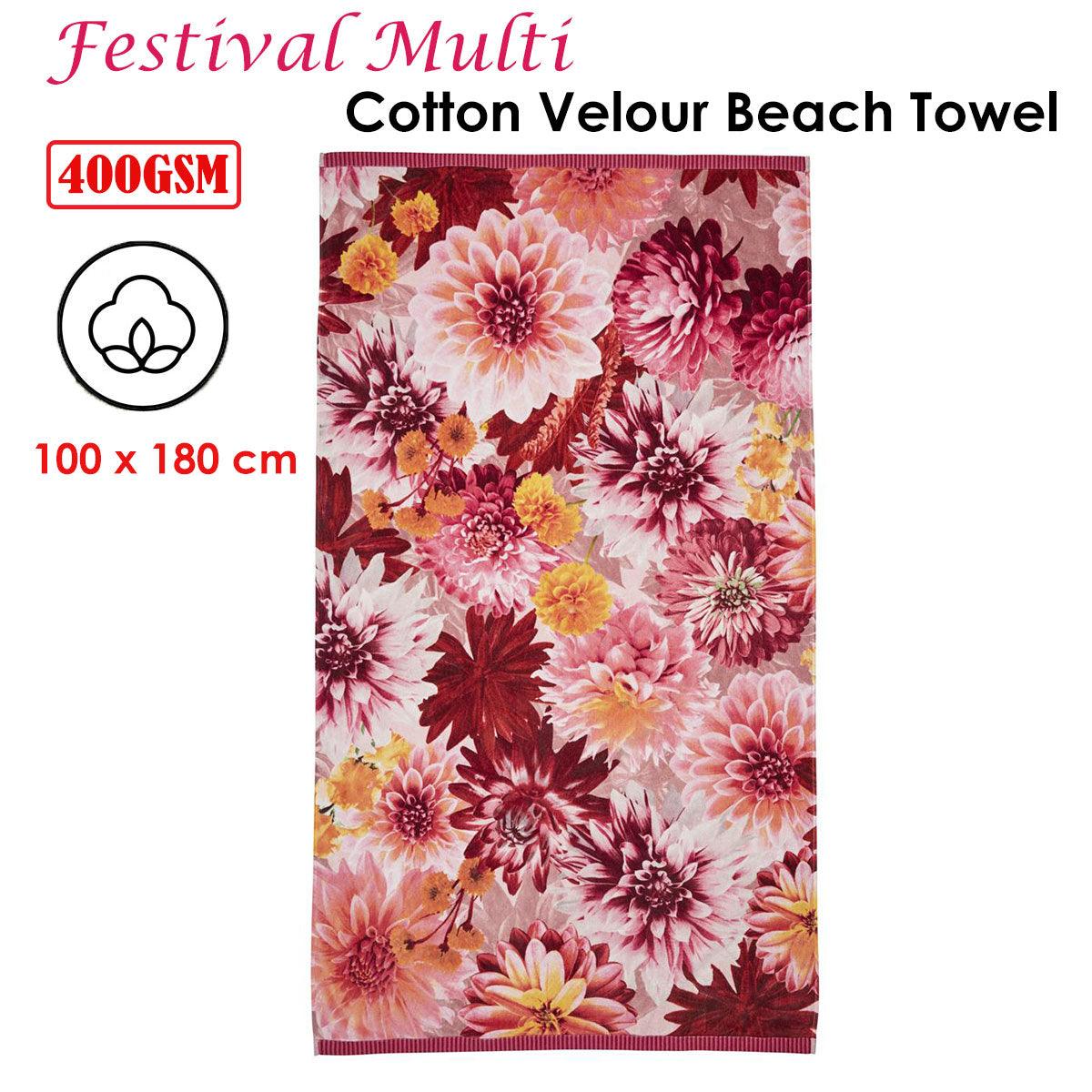 Bedding House Festival Multi Cotton Velour Beach Towel - Harrogates