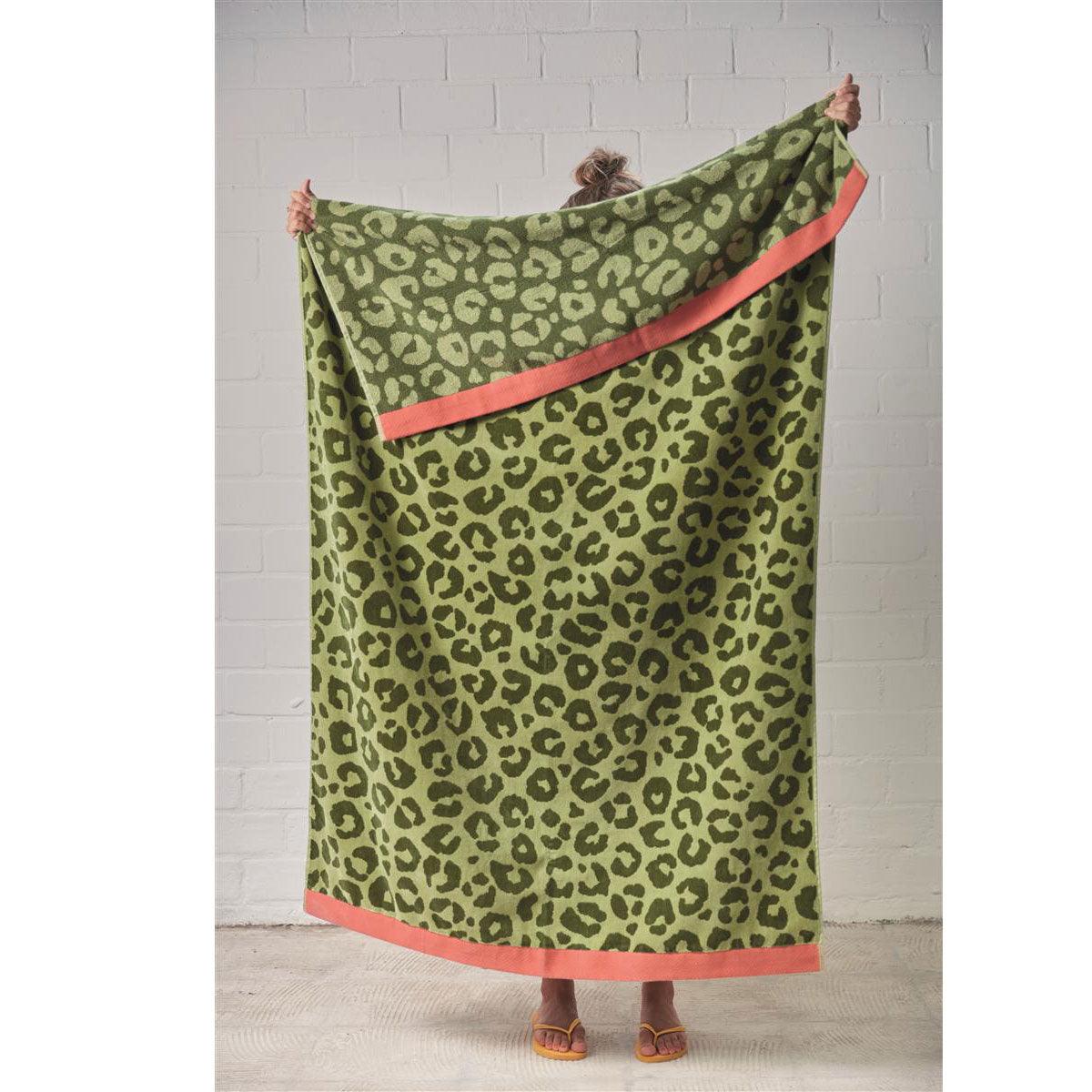 Bedding House Wildcat Green Cotton Velour Beach Towel - Harrogates