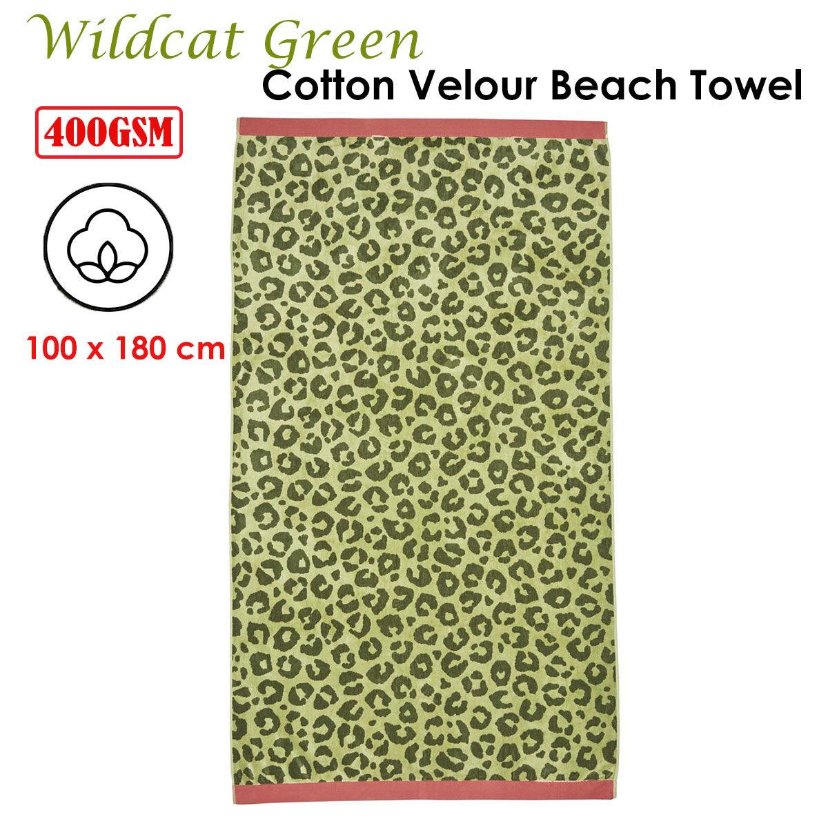 Bedding House Wildcat Green Cotton Velour Beach Towel - Harrogates